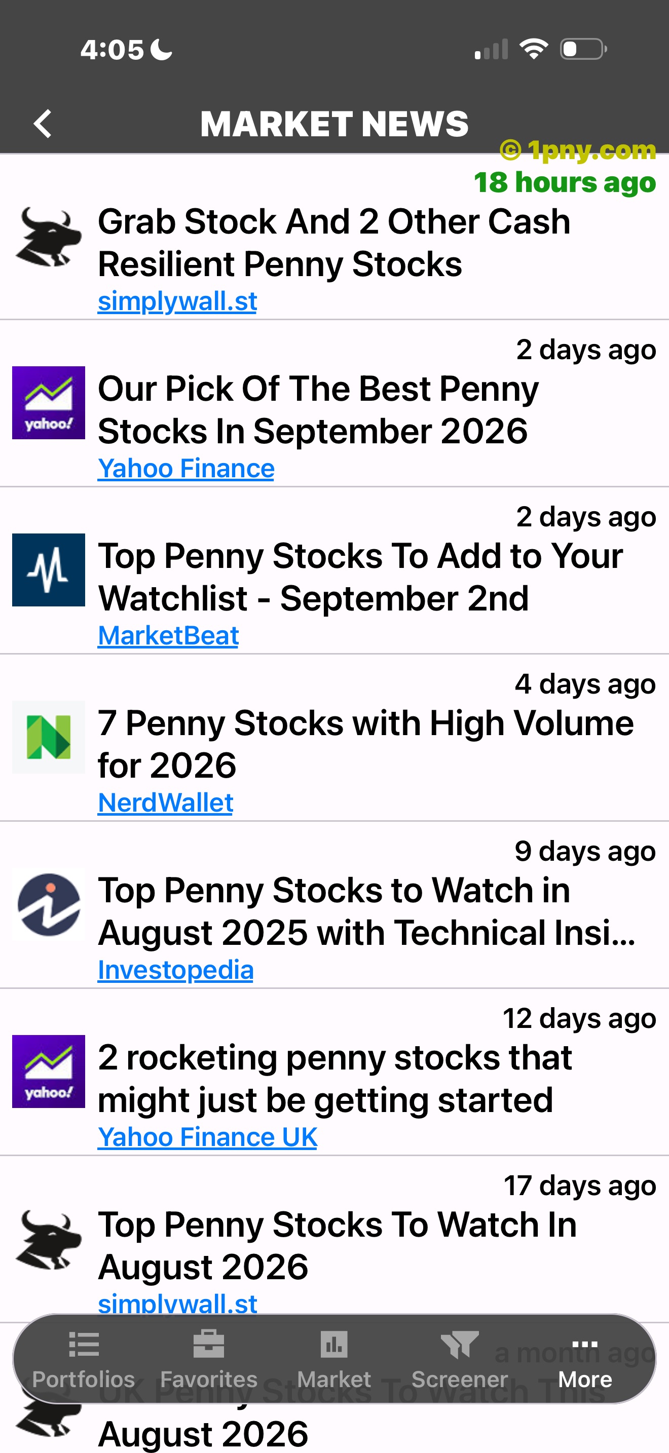 PennyGems Market News feed with penny-stock headlines