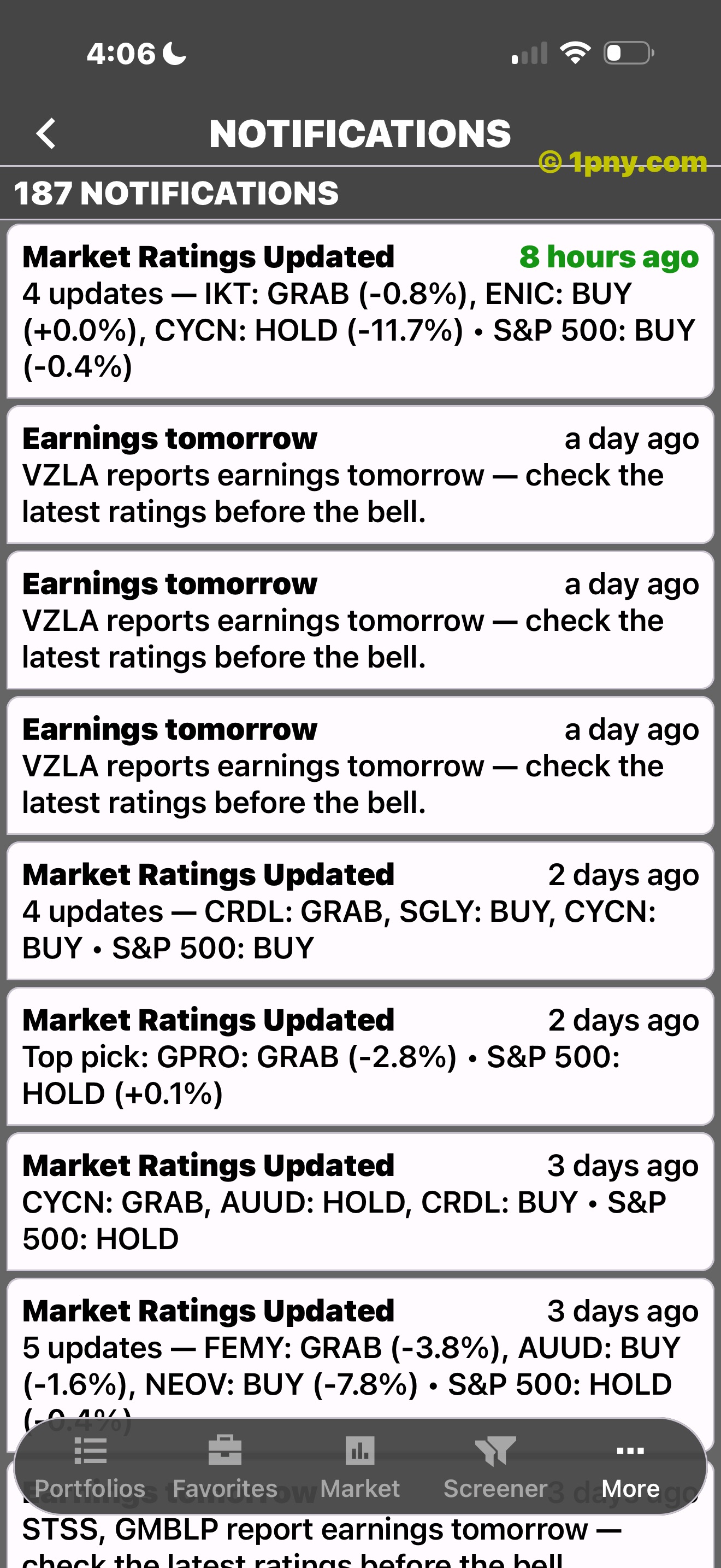 PennyGems notifications for ratings and earnings updates
