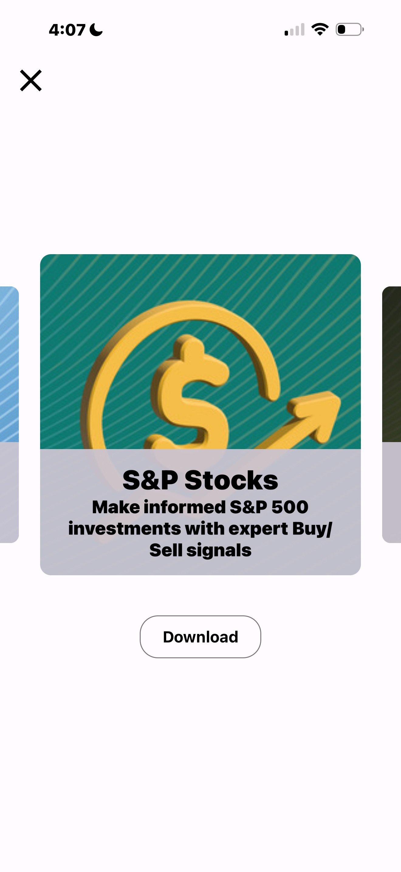 PennyGems Our Apps carousel showing S and P Stocks